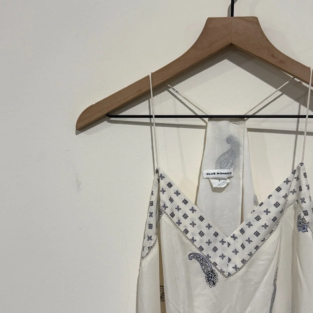 • Club Monaco • Women’s Silk Paisley Maxi Dress White and Blue  4 - Picture 4 of 5